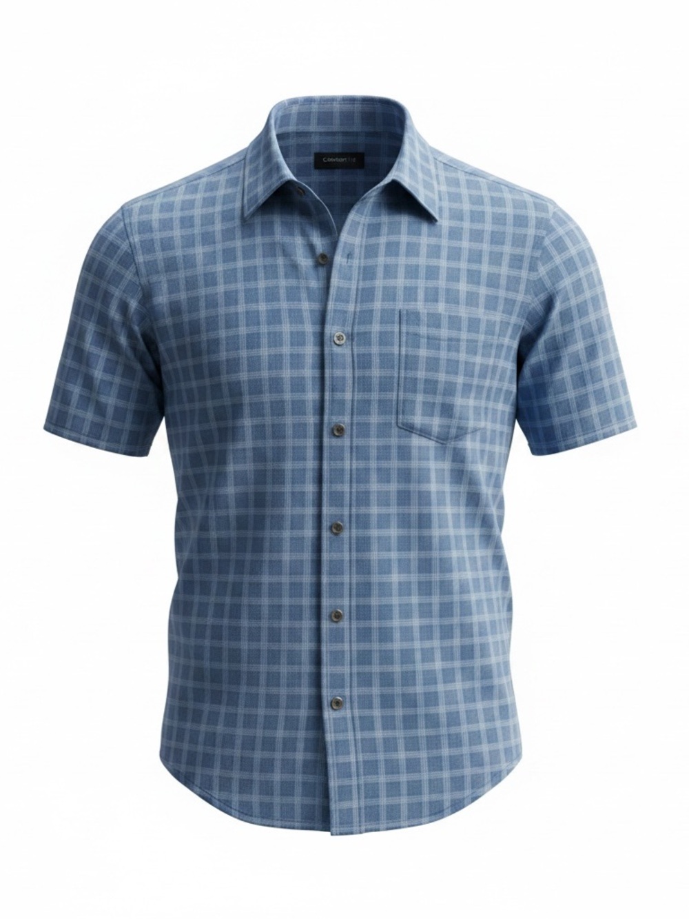 Van Heusen Men's Short-Sleeve Check Shirt in Blue and Gray